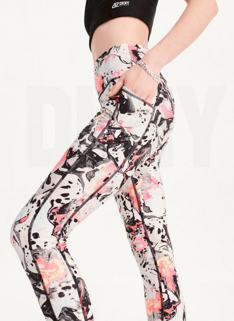 DKNY Printed Women's Leggings Pink | Ireland_D1665