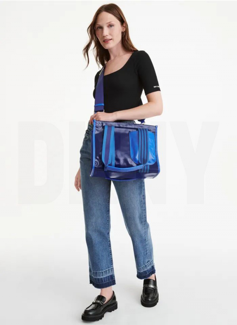 DKNY Prospect Coated Canvas Medium Women's Tote Bags Blue | Ireland_D0862