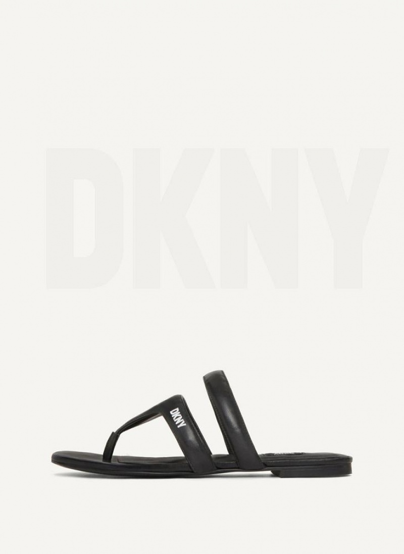 DKNY Puffy Strap Thong Women\'s Flip Flops Black | Ireland_D0178