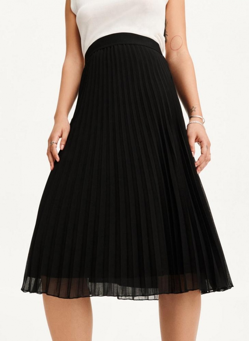 DKNY Pull On Pleated Midi Women's Skirts Black | Ireland_D0190