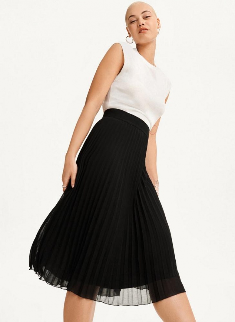 DKNY Pull On Pleated Midi Women's Skirts Black | Ireland_D0190