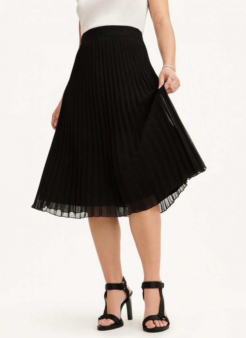 DKNY Pull On Pleated Midi Women\'s Skirts Black | Ireland_D0190