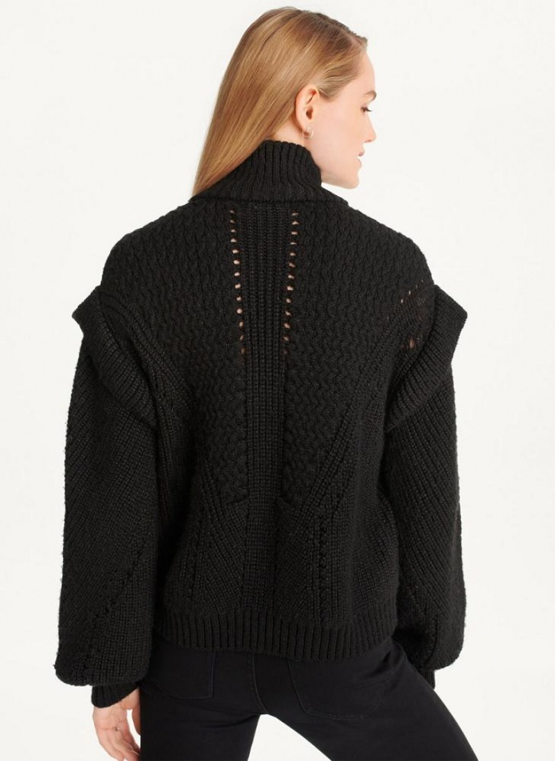 DKNY Quarter Zip Cable Knit Women's Sweaters Black | Ireland_D0431