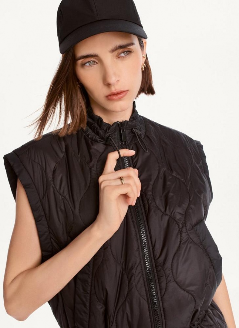 DKNY Quilted Cropped Vest Women's Coats Black | Ireland_D0982