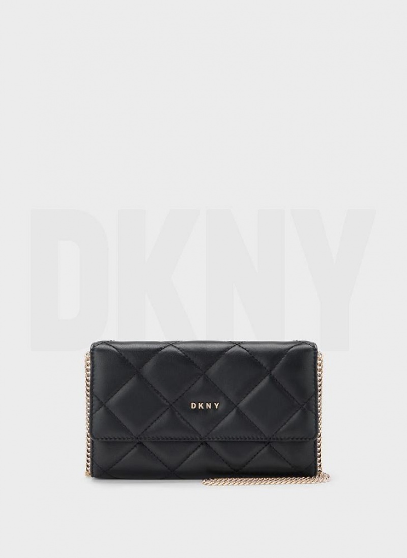 DKNY Quilted On A Chain Women's Wallets Black / Gold | Ireland_D0701