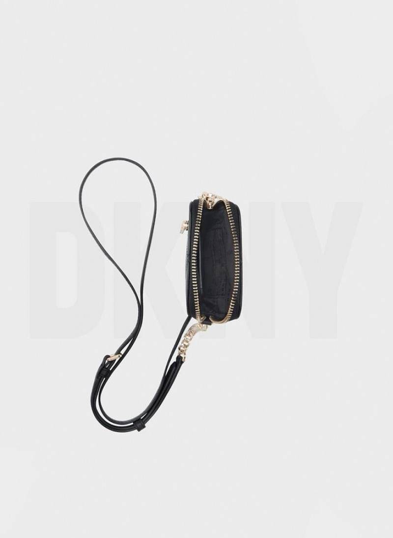 DKNY Quilted Phone Crossbody Women's Wallets Black / Gold | Ireland_D1934