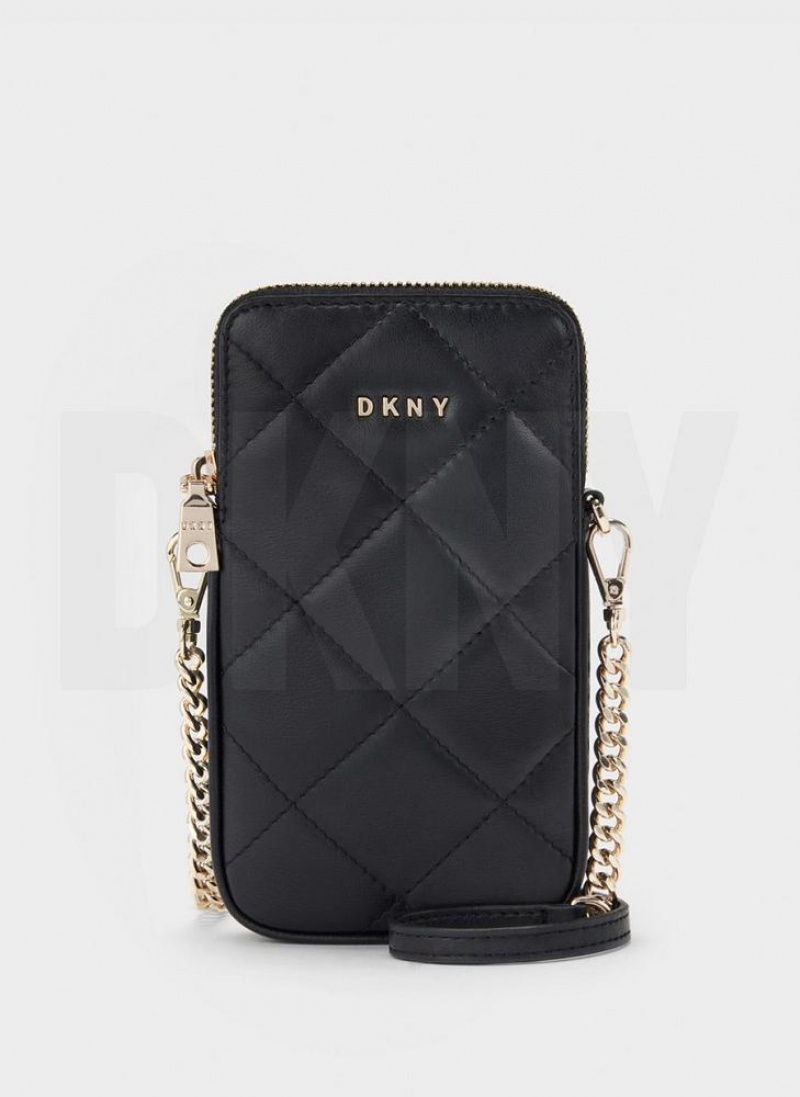 DKNY Quilted Phone Crossbody Women\'s Wallets Black / Gold | Ireland_D1934