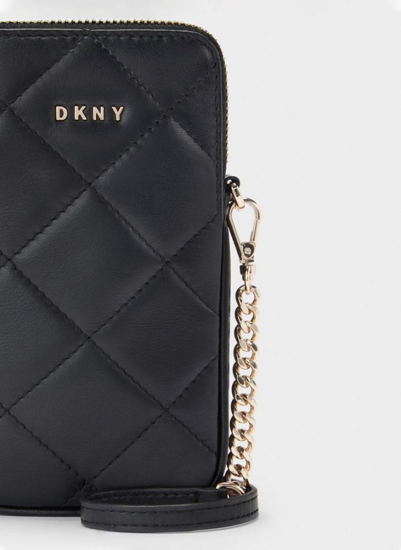 DKNY Quilted Phone Women's Crossbody Bags Black / Gold | Ireland_D1775