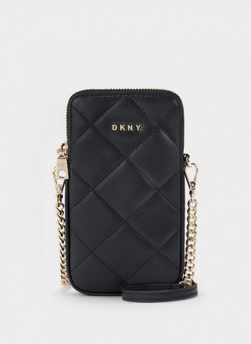 DKNY Quilted Phone Women\'s Crossbody Bags Black / Gold | Ireland_D1775