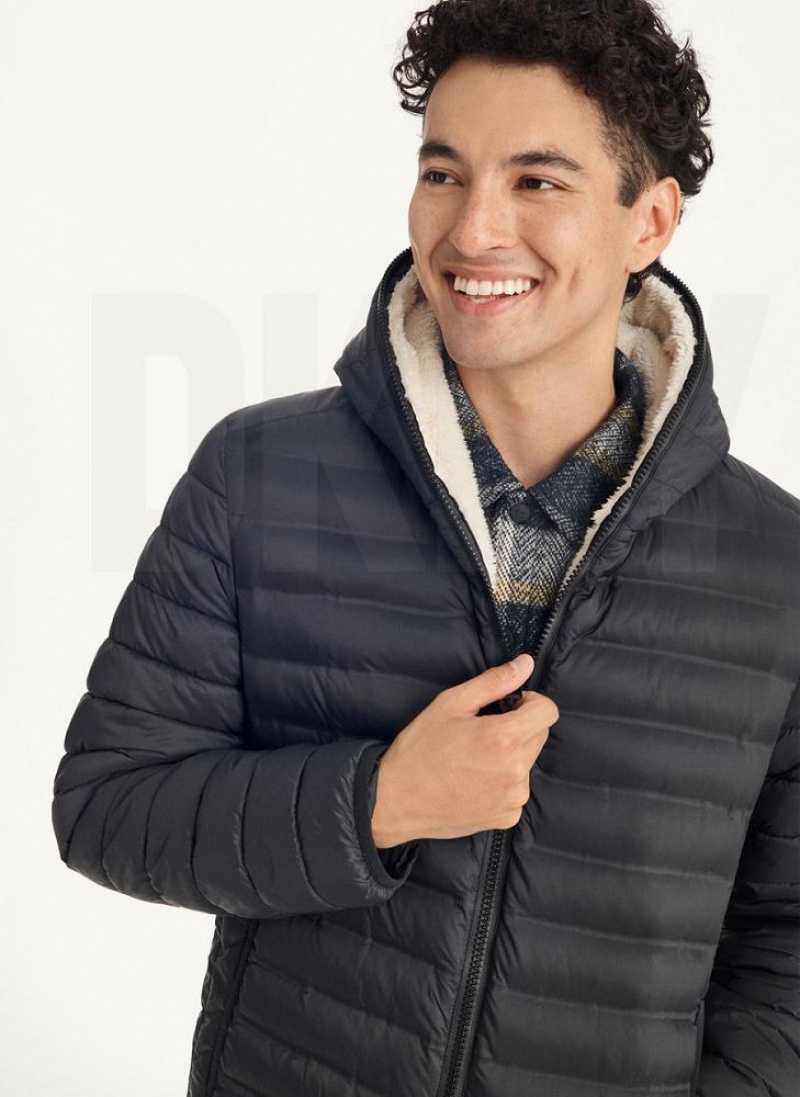 DKNY Quilted Reversible Sherpa Men's Jackets Black | Ireland_D1832