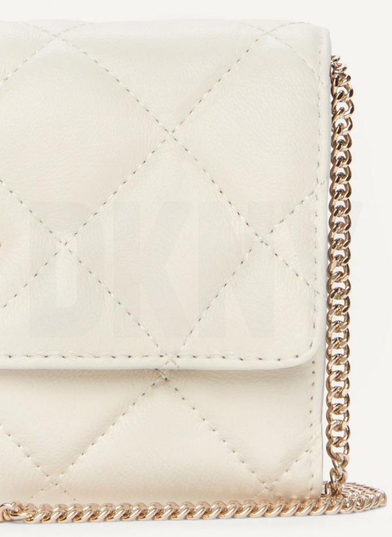 DKNY Quilted Wallet On A Chain Women's Crossbody Bags White / Gold | Ireland_D1229