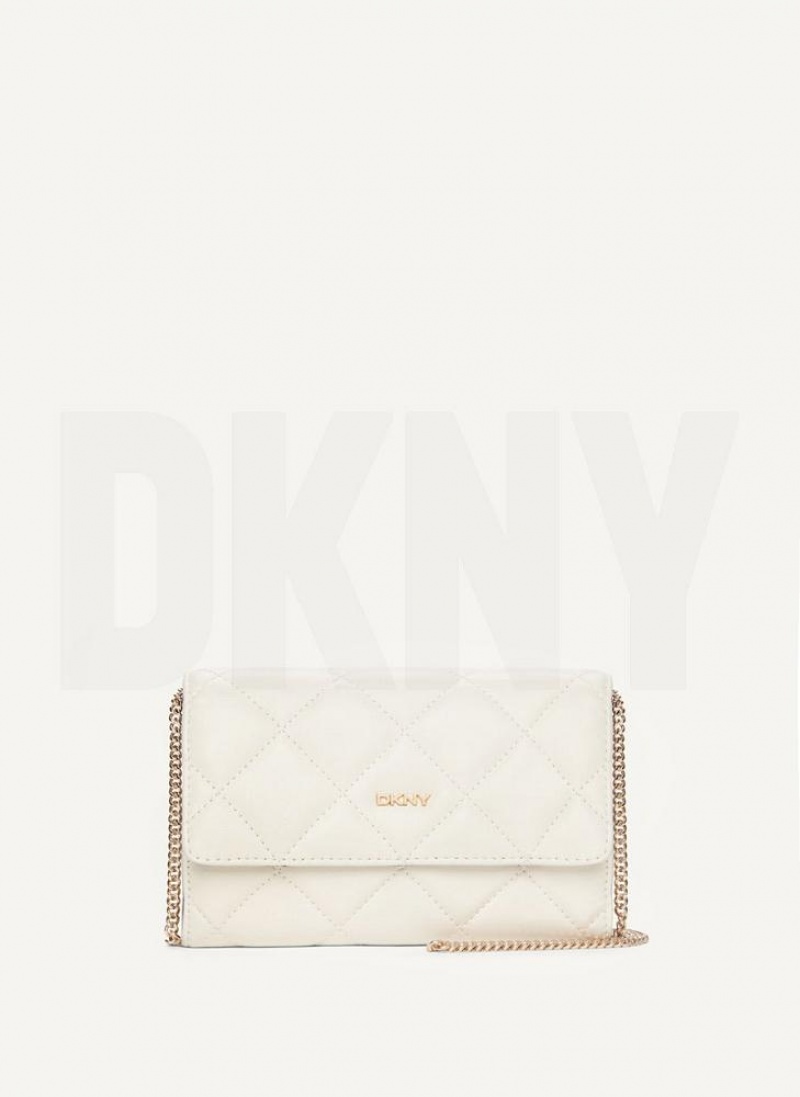 DKNY Quilted Wallet On A Chain Women\'s Crossbody Bags White / Gold | Ireland_D1229