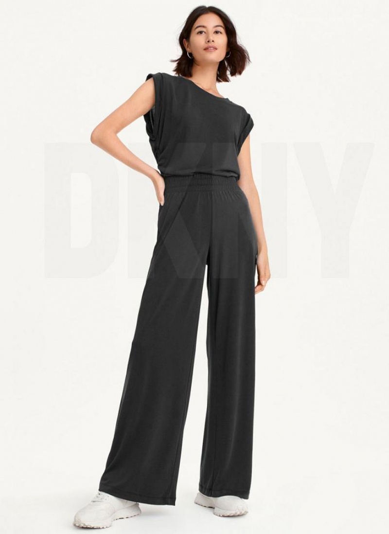 DKNY Relaxed Wide Leg Women's Pants Black | Ireland_D1215