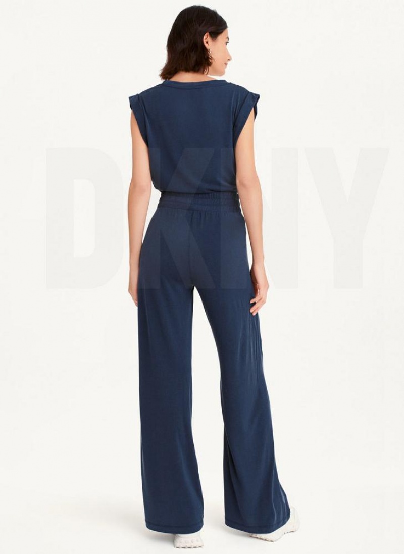 DKNY Relaxed Wide Leg Women's Pants Navy | Ireland_D1686