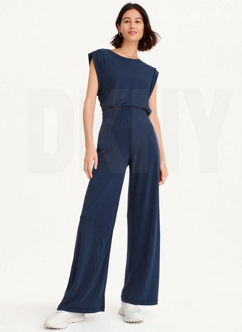 DKNY Relaxed Wide Leg Women's Pants Navy | Ireland_D1686