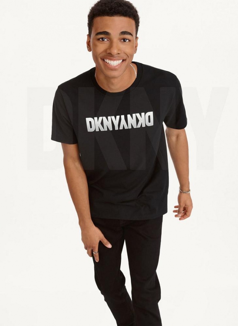 DKNY Reverse Gel Men's T Shirts Black | Ireland_D1414