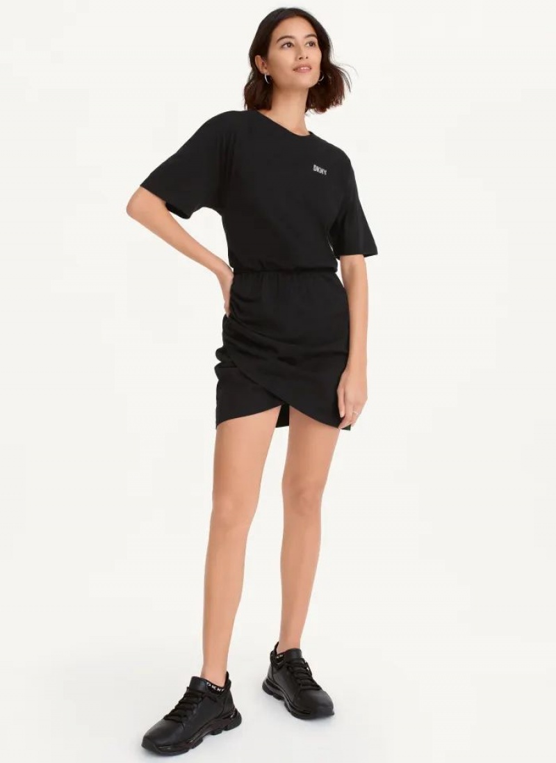 DKNY Rhinestone Logo T-Shirt Women's Dress Black | Ireland_D1272