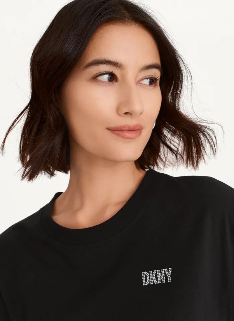 DKNY Rhinestone Logo T-Shirt Women's Dress Black | Ireland_D1272