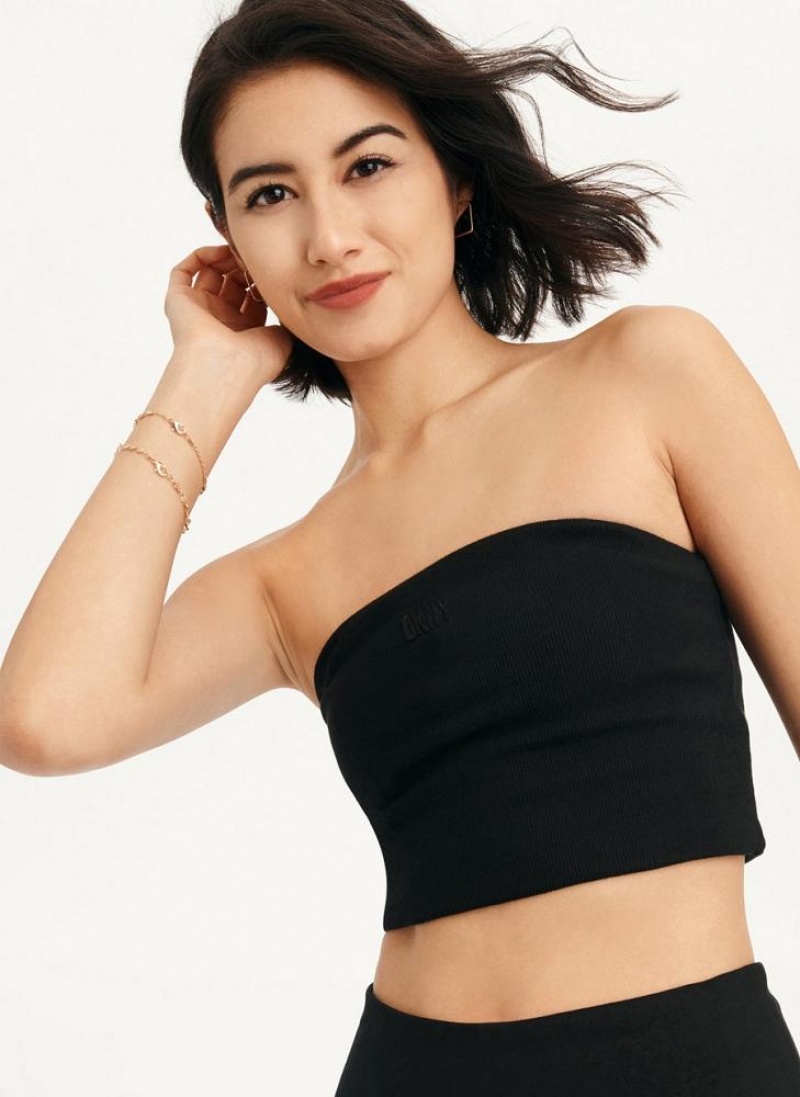 DKNY Rib Crop Tube Women\'s Tank Top Black | Ireland_D1890