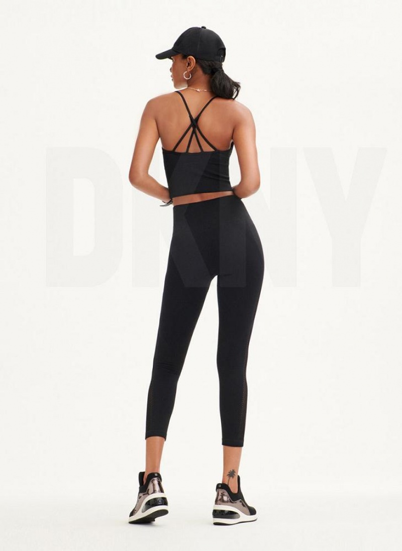 DKNY Rib Knit High Waisted Seamless Women's Leggings Black | Ireland_D1010