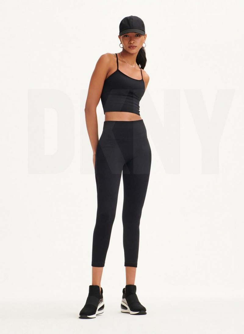 DKNY Rib Knit High Waisted Seamless Women's Leggings Black | Ireland_D1010