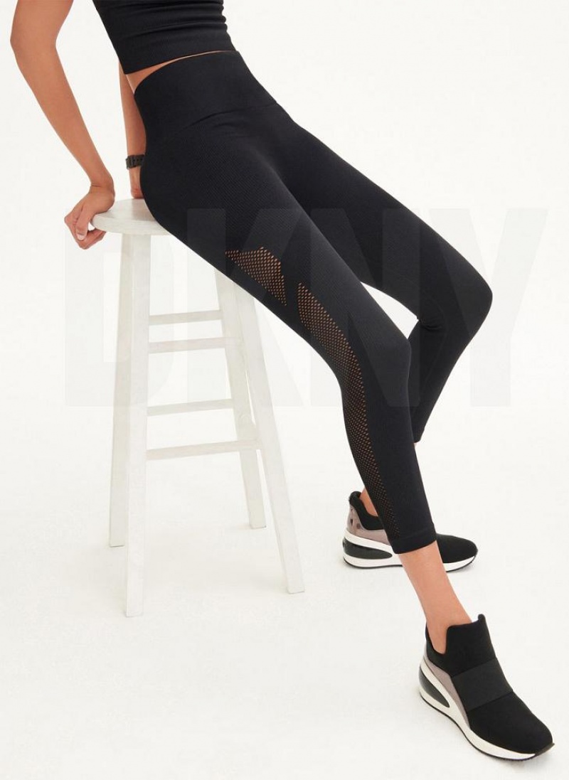 DKNY Rib Knit High Waisted Seamless Women's Leggings Black | Ireland_D1010