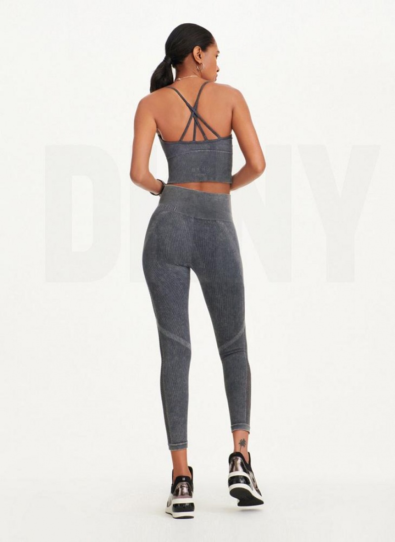 DKNY Rib Knit High Waisted Seamless Women's Leggings Black | Ireland_D1072