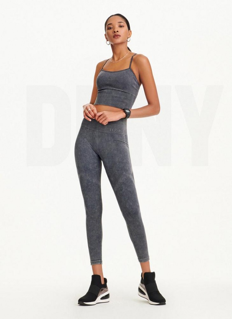 DKNY Rib Knit High Waisted Seamless Women's Leggings Black | Ireland_D1072