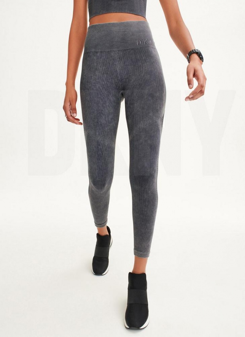 DKNY Rib Knit High Waisted Seamless Women's Leggings Black | Ireland_D1072