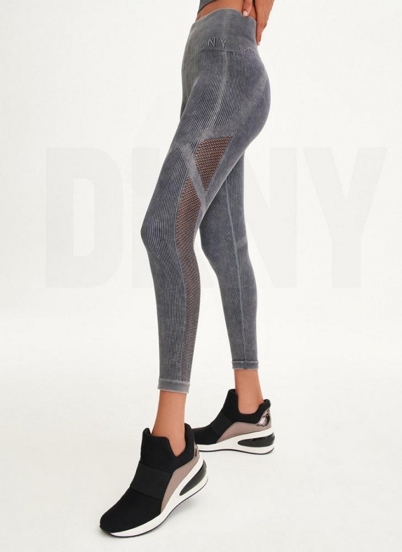 DKNY Rib Knit High Waisted Seamless Women's Leggings Black | Ireland_D1072