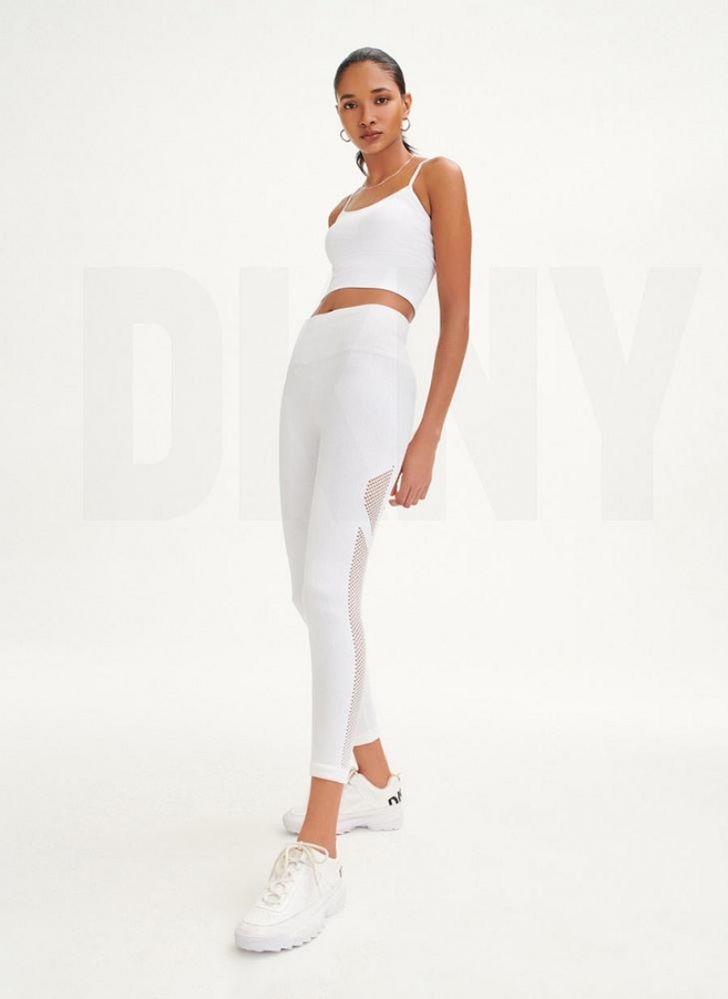 DKNY Rib Knit High Waisted Seamless Women's Leggings White | Ireland_D1076