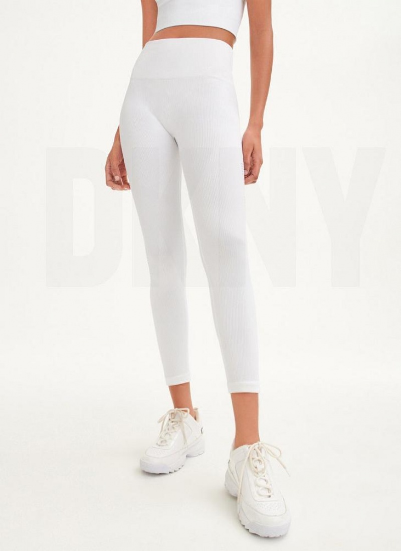 DKNY Rib Knit High Waisted Seamless Women's Leggings White | Ireland_D1076