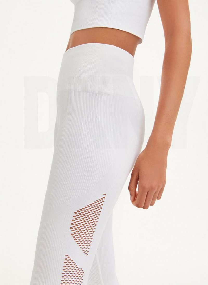 DKNY Rib Knit High Waisted Seamless Women's Leggings White | Ireland_D1076