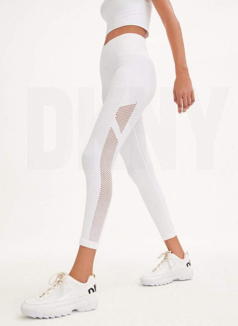 DKNY Rib Knit High Waisted Seamless Women's Leggings White | Ireland_D1076