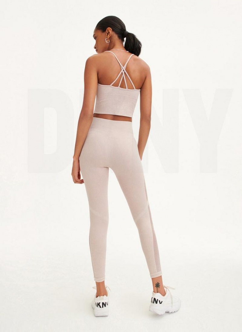 DKNY Rib Knit High Waisted Seamless Women's Leggings Beige | Ireland_D1589