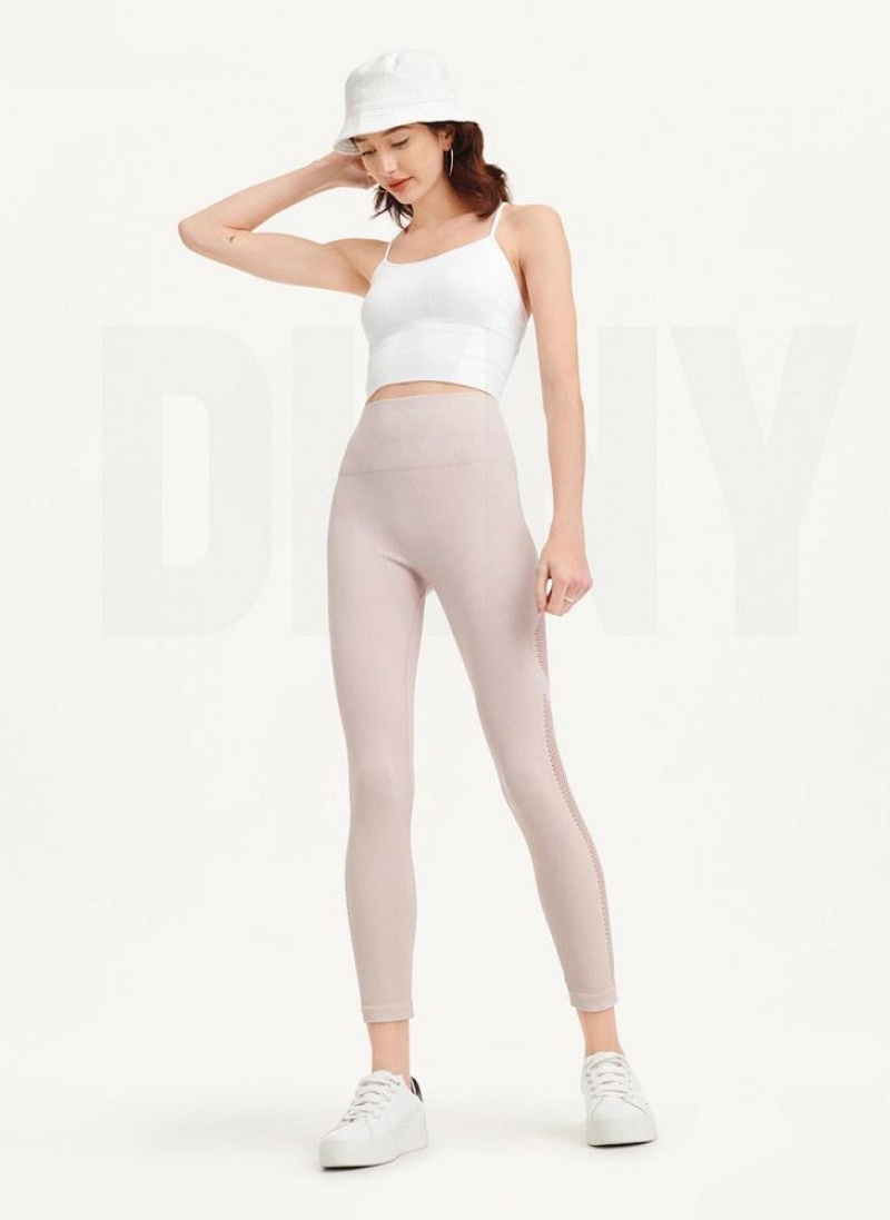 DKNY Rib Knit High Waisted Seamless Women's Leggings Beige | Ireland_D1589