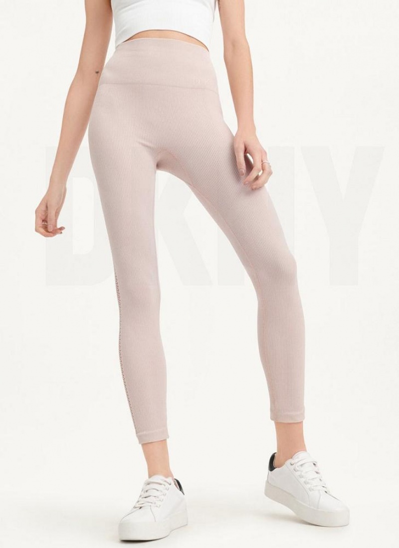 DKNY Rib Knit High Waisted Seamless Women's Leggings Beige | Ireland_D1589