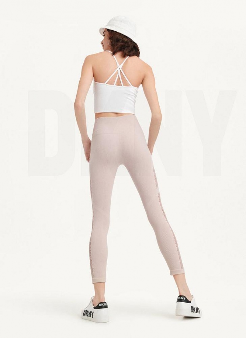 DKNY Rib Knit High Waisted Seamless Women's Leggings Beige | Ireland_D1589