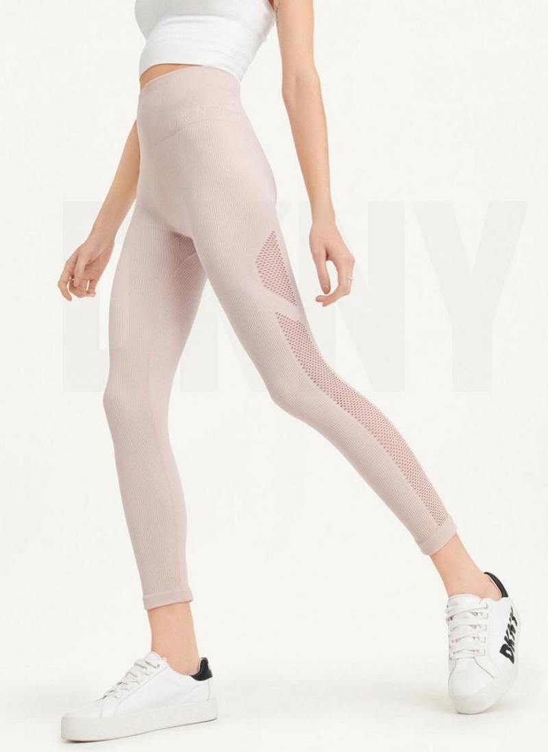 DKNY Rib Knit High Waisted Seamless Women\'s Leggings Beige | Ireland_D1589