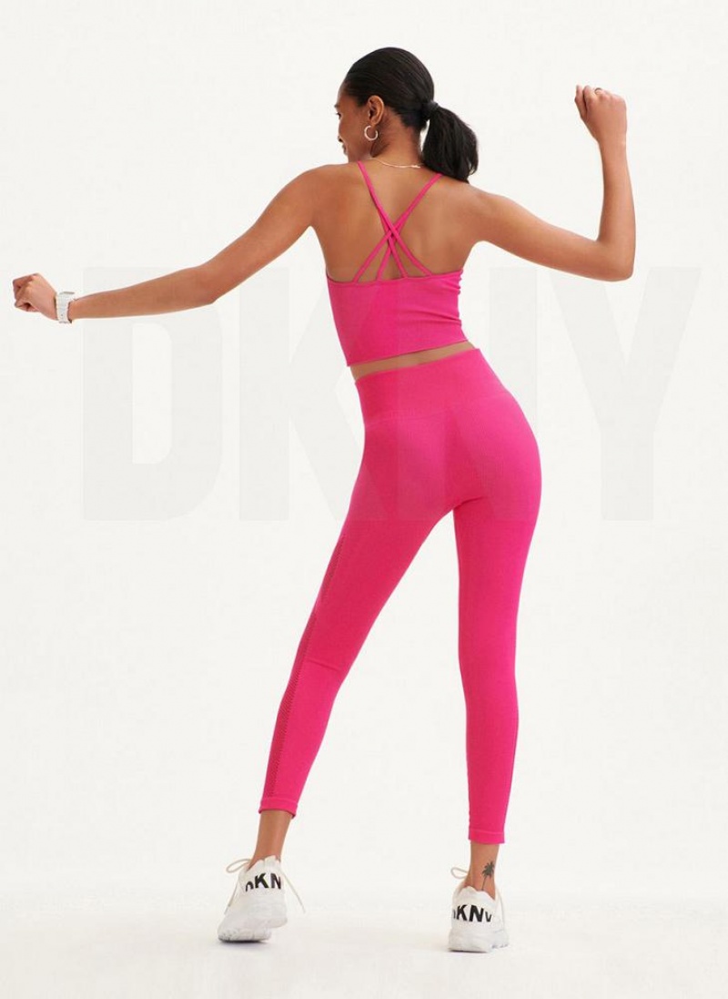 DKNY Rib Knit High Waisted Seamless Women's Leggings Pink | Ireland_D0113