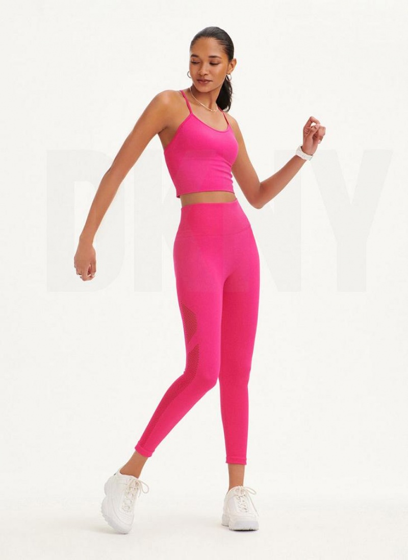 DKNY Rib Knit High Waisted Seamless Women's Leggings Pink | Ireland_D0113