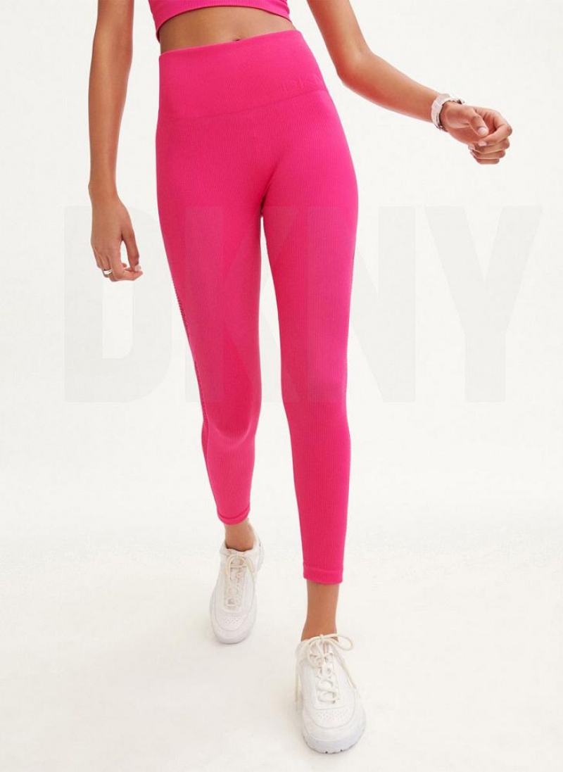 DKNY Rib Knit High Waisted Seamless Women's Leggings Pink | Ireland_D0113