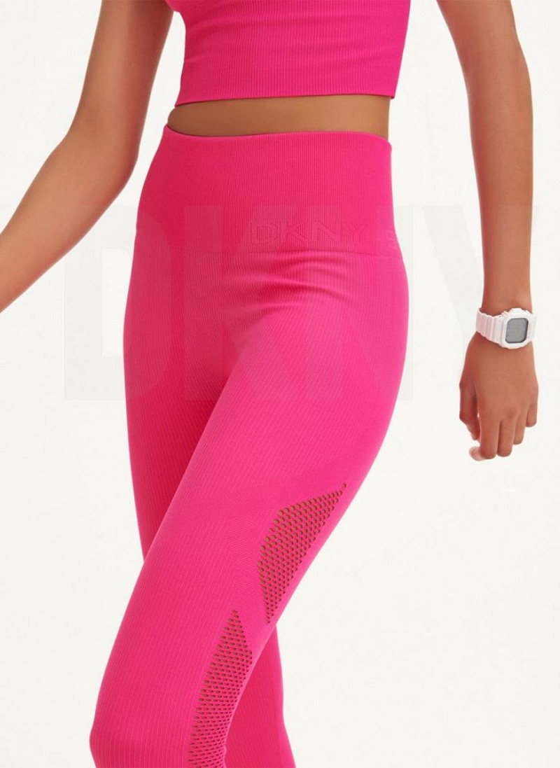 DKNY Rib Knit High Waisted Seamless Women's Leggings Pink | Ireland_D0113