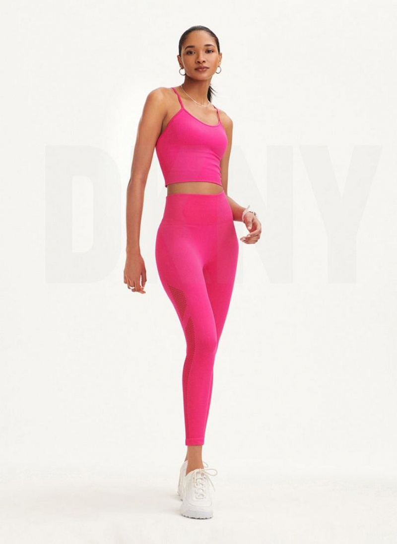 DKNY Rib Knit High Waisted Seamless Women's Leggings Pink | Ireland_D0113