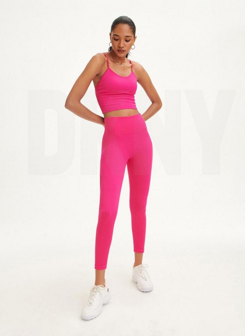 DKNY Rib Knit High Waisted Seamless Women's Leggings Pink | Ireland_D0113