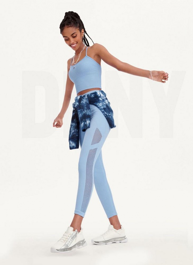 DKNY Rib Knit High Waisted Seamless Women's Leggings Blue | Ireland_D0836