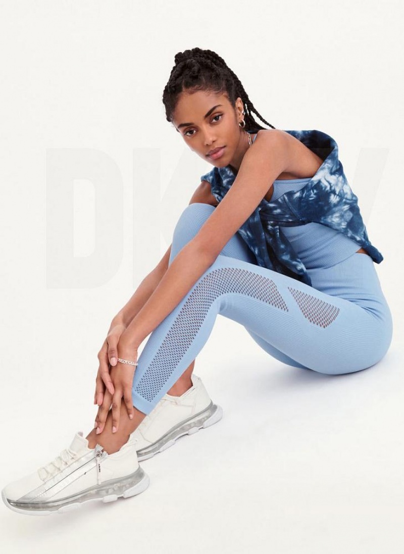 DKNY Rib Knit High Waisted Seamless Women's Leggings Blue | Ireland_D0836