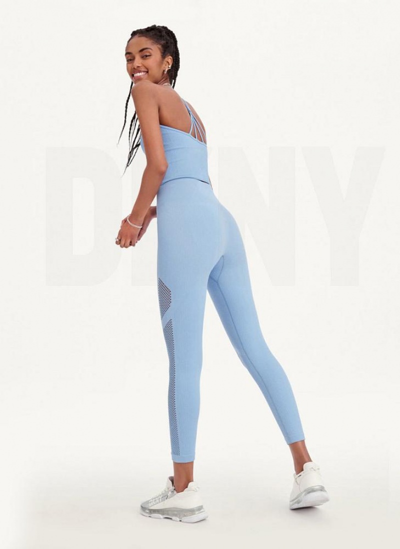 DKNY Rib Knit High Waisted Seamless Women's Leggings Blue | Ireland_D0836