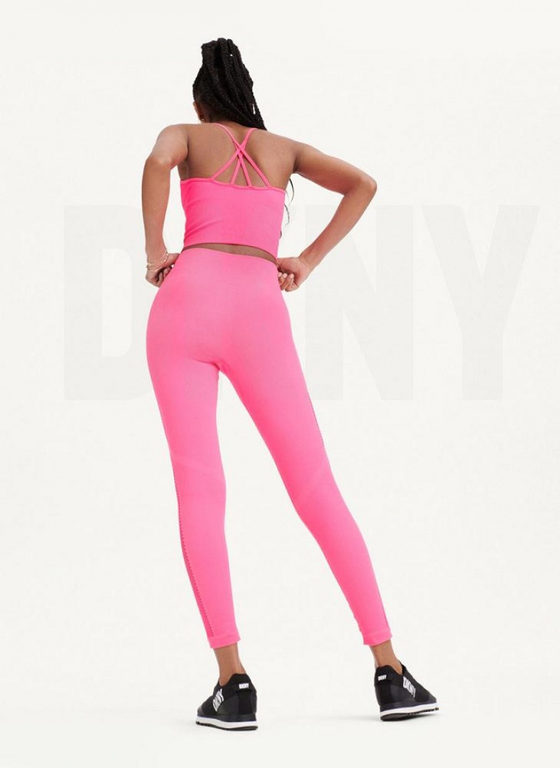 DKNY Rib Knit High Waisted Seamless Women's Leggings Pink | Ireland_D1945