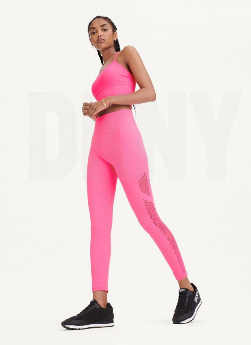 DKNY Rib Knit High Waisted Seamless Women's Leggings Pink | Ireland_D1945